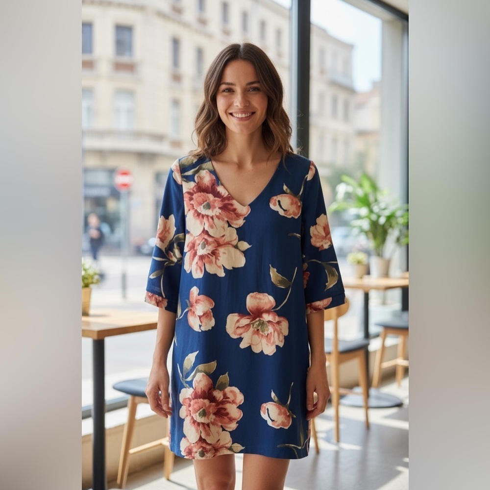 Floral Blue Shift Dress